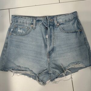 Denim Blue Women's Shorts - Button Up high waisted